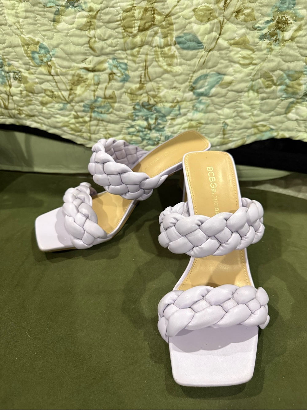 BCBG Lilac Braided Double-Strap Heeled Sandals